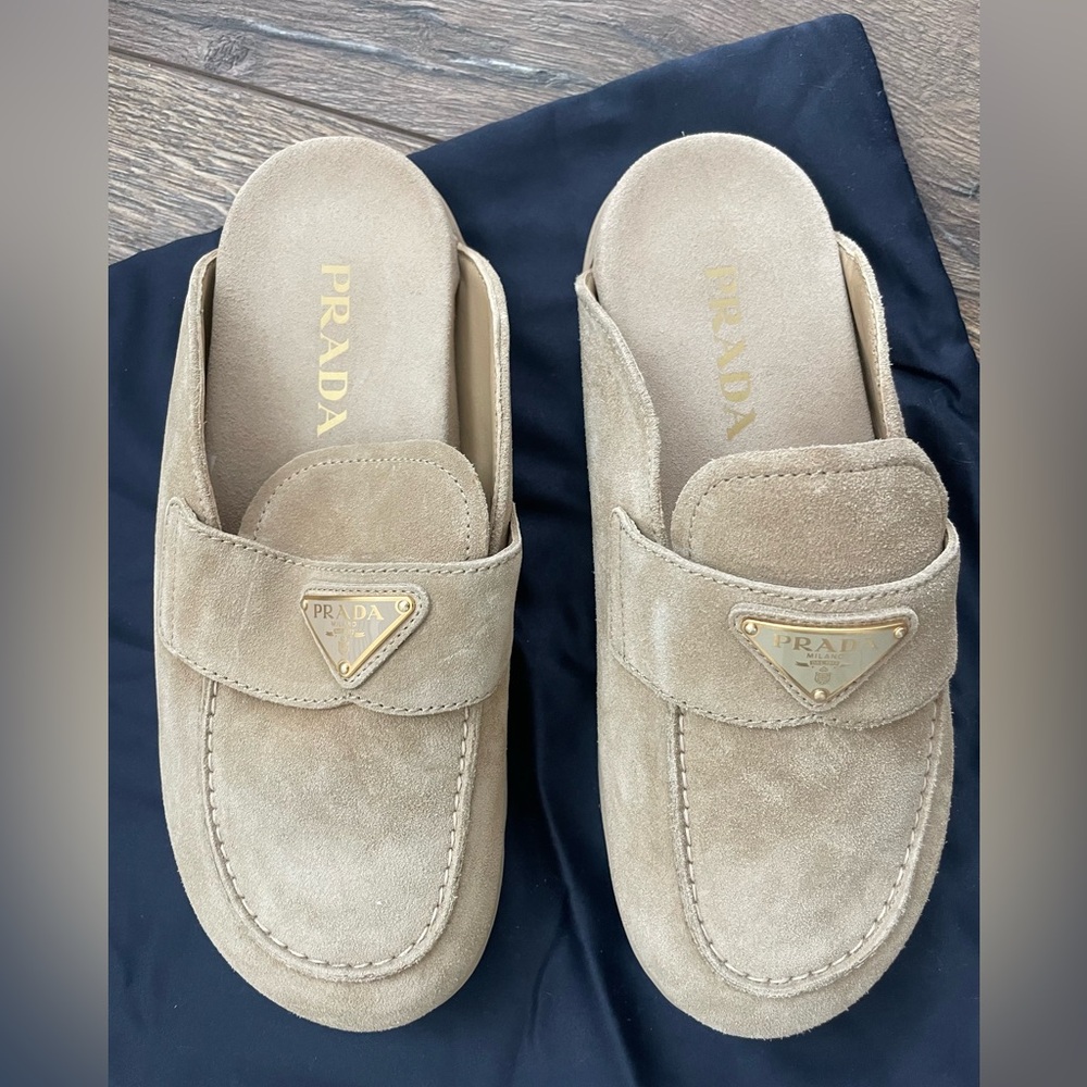 Authentic Prada Nubuck mules Desert Beige size 38 new